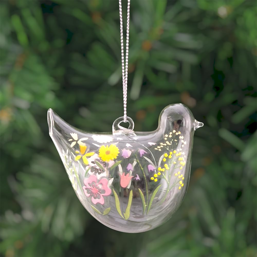 Crafty Capers Pastel Flower Meadow | Hanging Glass Easter Bird Ornament | 7.5Cm | Gisela Graham