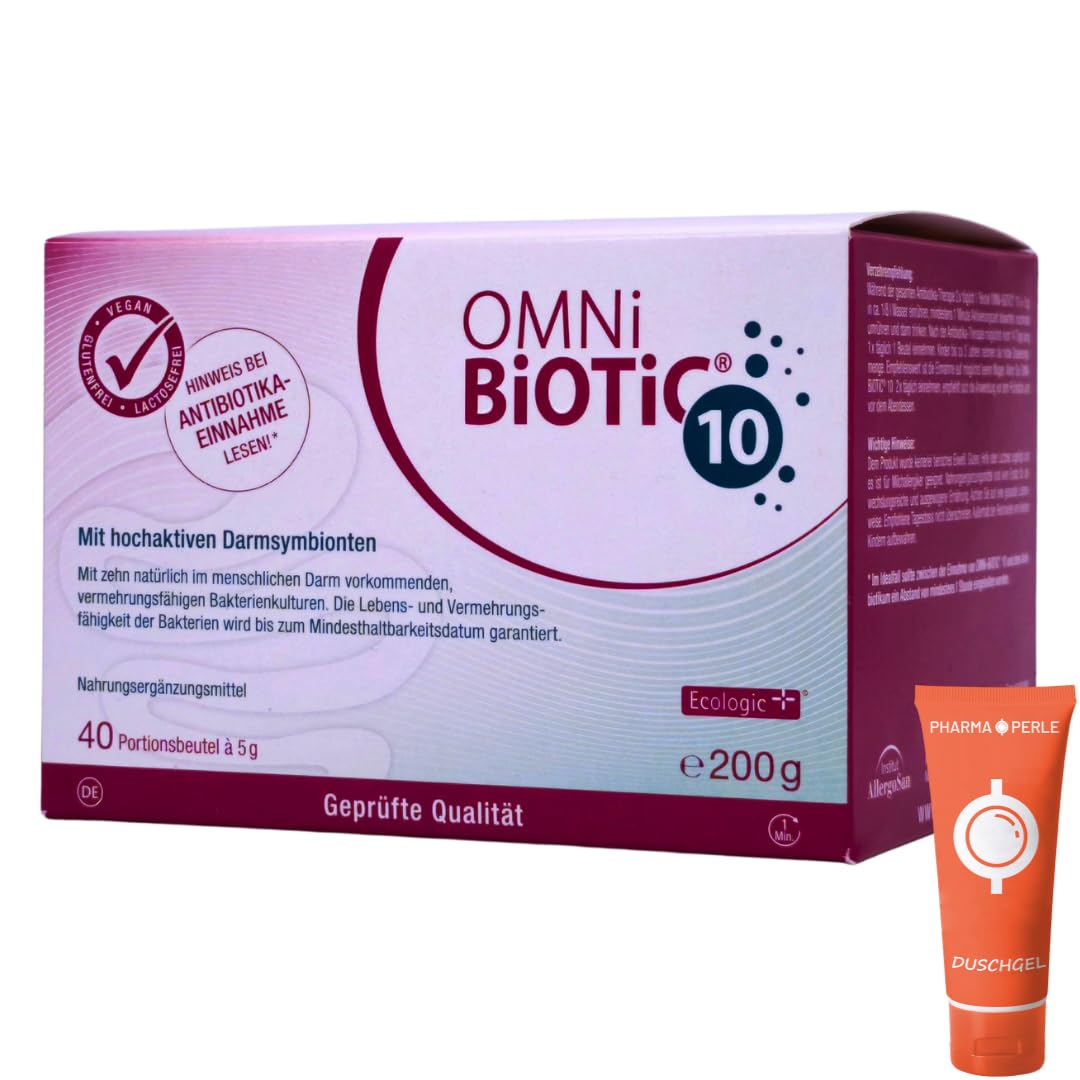 OMNi-BiOTiC 10 1x 40 x 5 g | 10 Bakterienstämme | Probiotikum für die Darmflora | Anwendung während und nach Antibiotika | Darmbakterien | Mikrobiom-Unterstützung | Spar-Set plus Pharma Perle giveaway