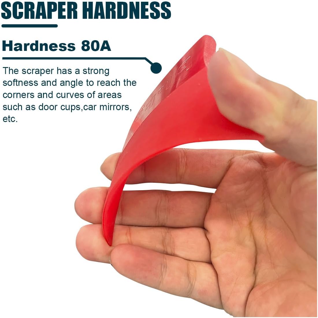 Window Tint Squeegee, PPF Squeegee Vinyl Wrap Tool, 80A Hardness Anti-Scratch Rubber Scraper, Mini Card Scraper for Car Wrapping, Paint Protection Film Installation Application (Red, 1PC)