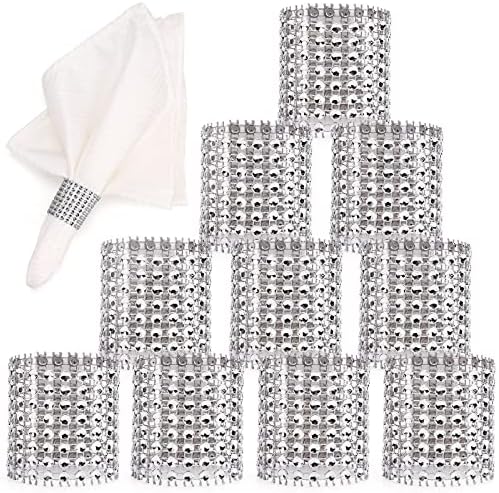 Eakor Mirilor 150pcs Napkin Rings, Bling Napkin Rings Buckles for Table Decorations, A silver