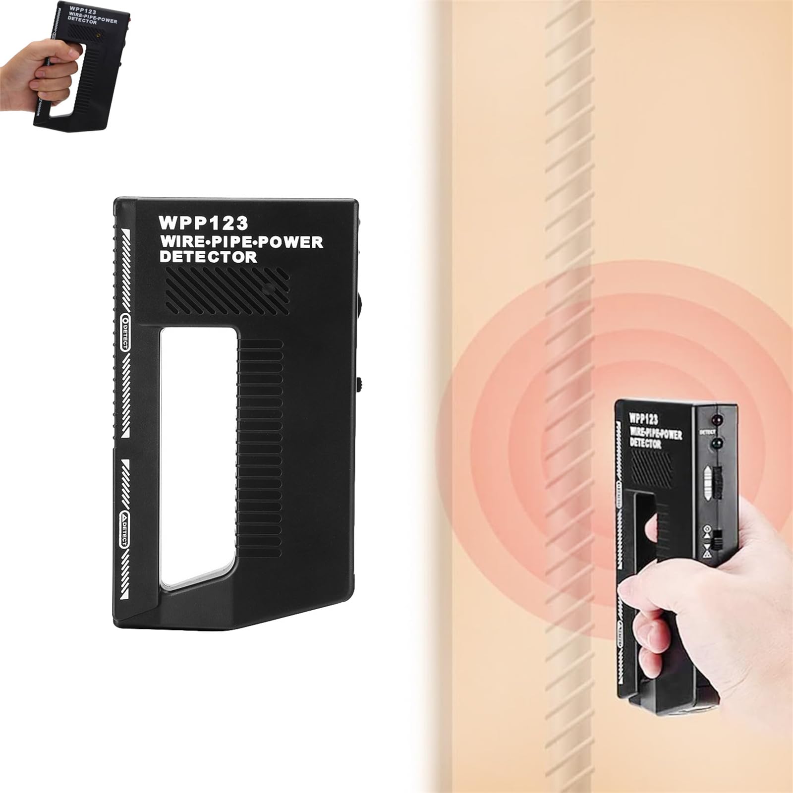 Wpp123 Wire Pipe Power Detector, Wire Pipe Power Detector, Wall Scanner Metal Detector, High Sensitivity Adjustable Alert Pipe Power Multifunction with Electric Wire Stud Finder (1pcs)