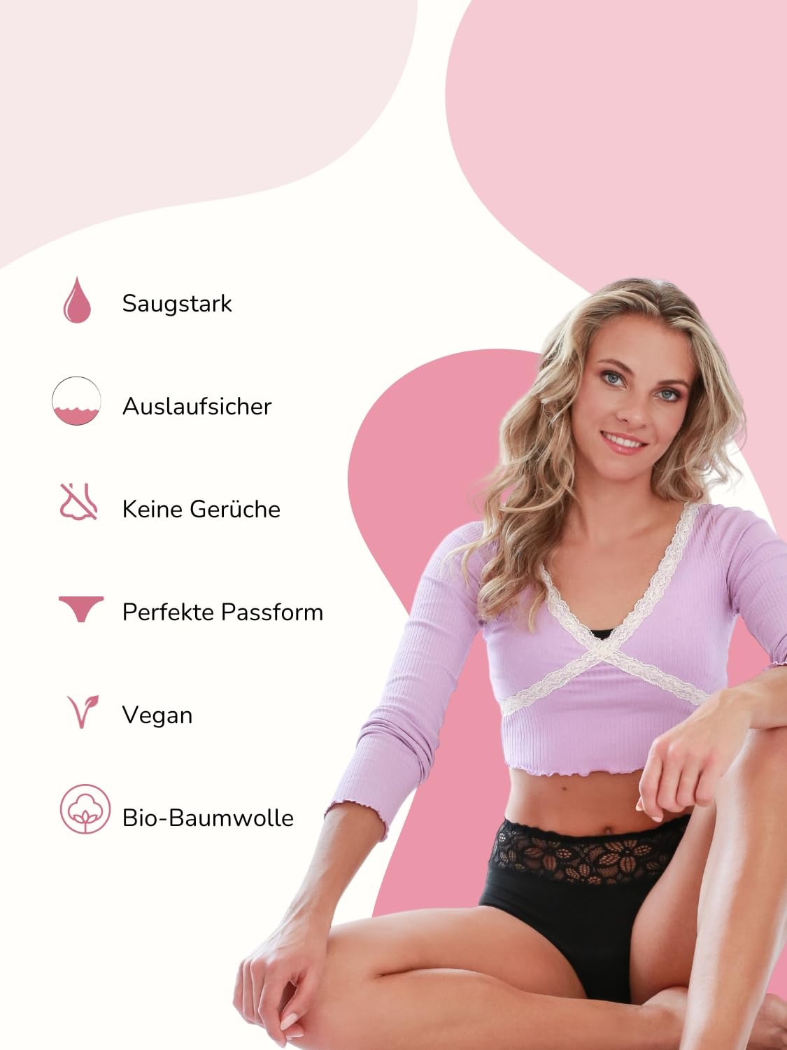Taynie Biancheria intima deluxe ultra periodica, slip per periodi a prova di perdite e traspiranti, prima biancheria intima mestruale della Germania, sostituisce 6-7 tamponi, durata fino a 12 ore