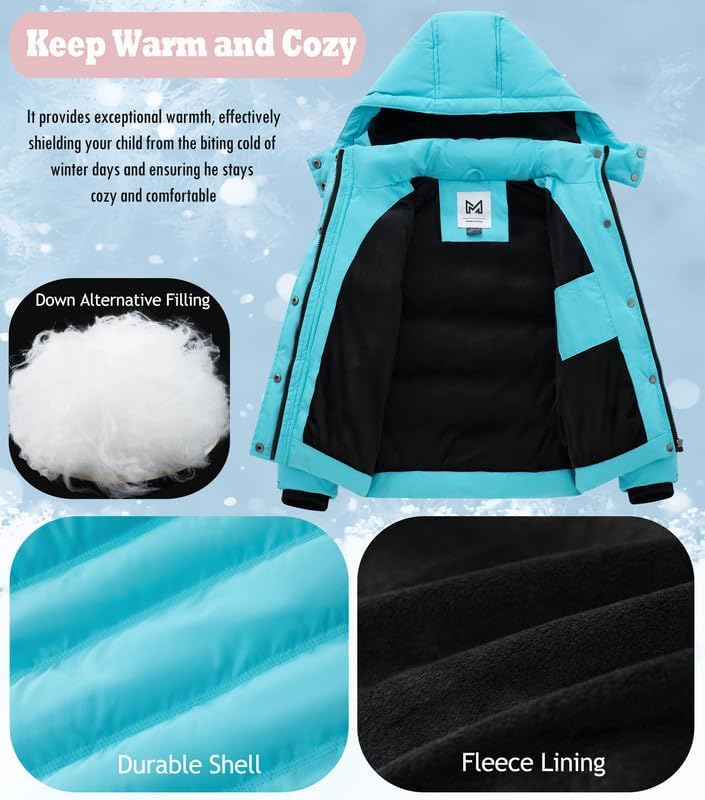 KVE Girl's Hooded Warm Winter Coat Quilted Thicken Puffer Jacket with Removable Hood - Image 5