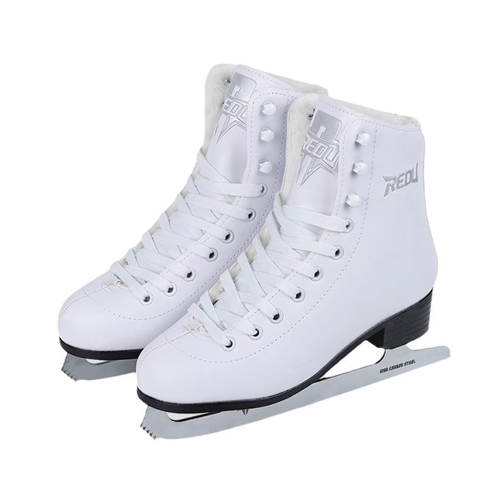 Patins artistiques-Patins à Glace Artistiques pour Hommes Femmes-Patins à Lacets Montants en PVC Blanc-Confortable et Chaud Patins en Acier au Carbone Idéal pour Les patinoires