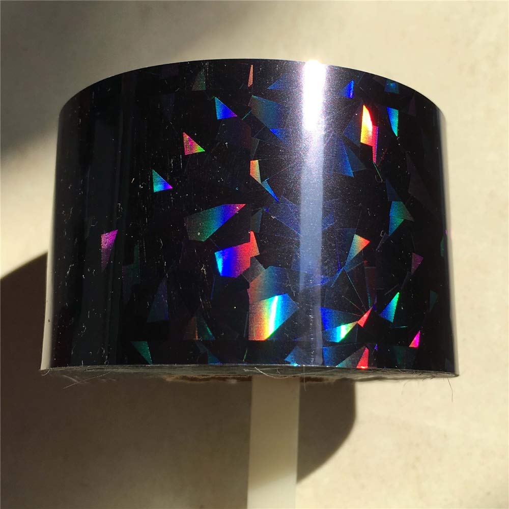 1 Roll 120m×4cm Holographic Nail Foil Broken Glass Nail Art Decals AB Color Nail Art Transfer Sticker Chameleon Manicure DIY Holo Sticker Nail Decoration (Black)