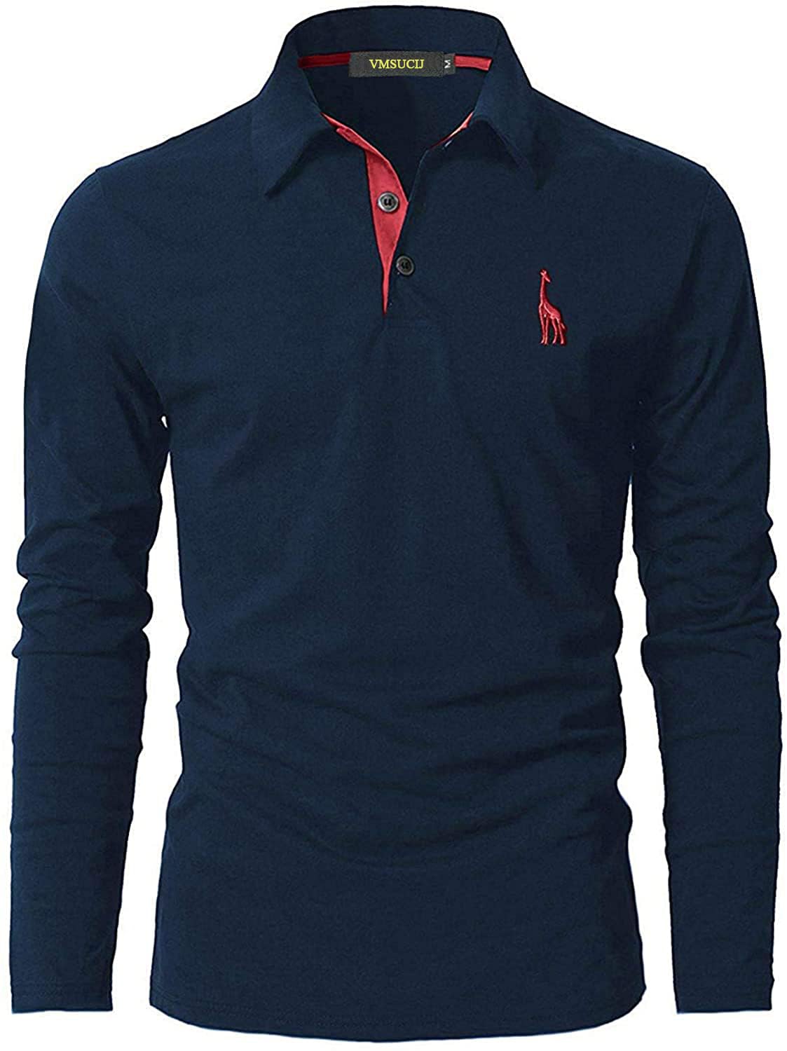 VMSUCIJ Polo Manica Lunga Uomo Maglietta con Abbottonatura Patchwork a Doppio Triangolo Elegante Cotone T-Shirt con Taschino