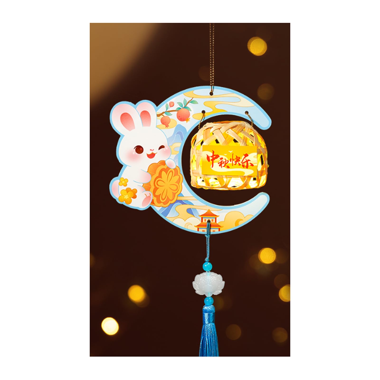 UPJAKS Decorative Mid-Autumn Festival Rabbit Lantern Handemade DIY Portable Bamboo Lantern Cute Bunny Hand-held Lantern Light for Mooncake Festival Holiday Decor Garden