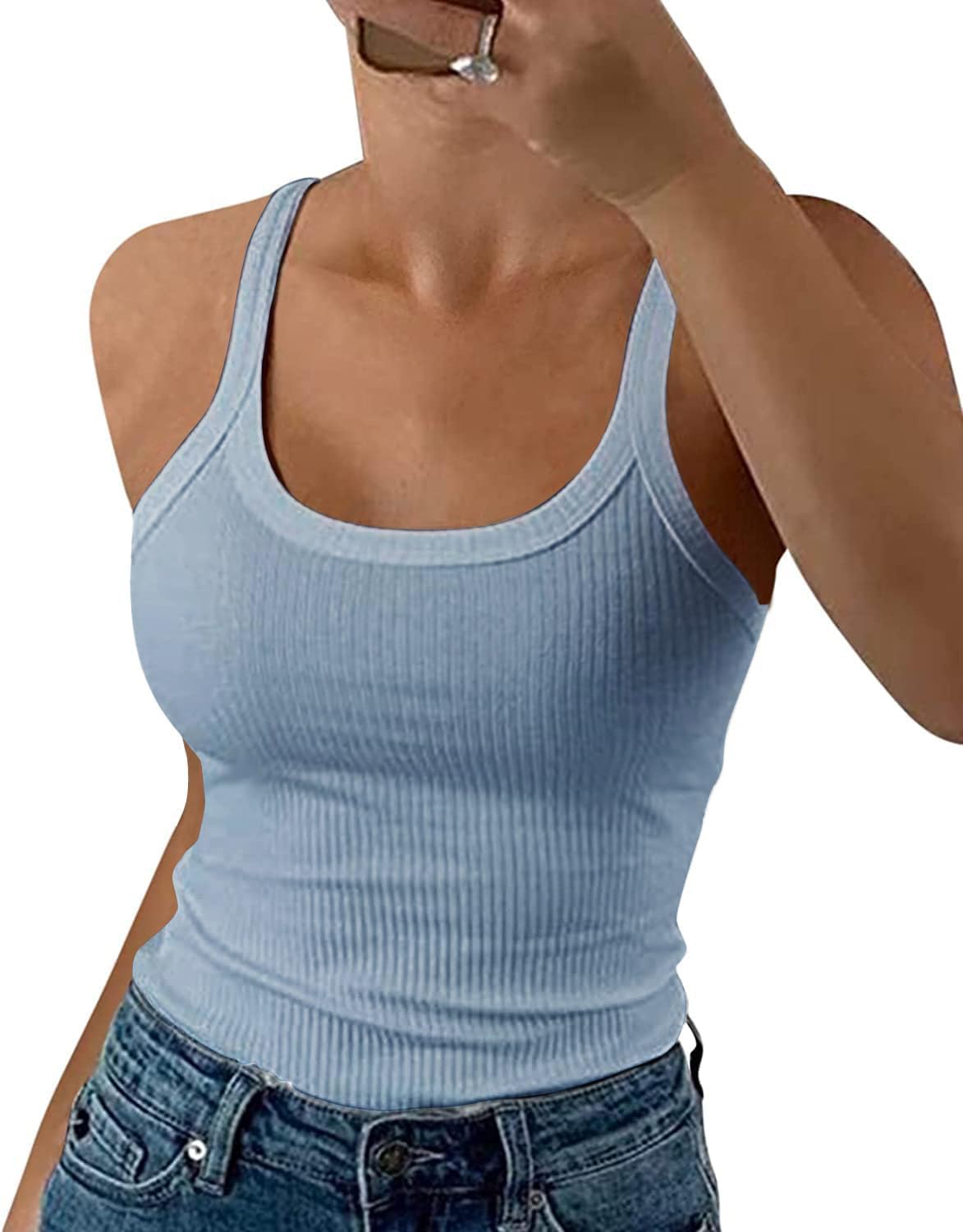 ELFIN Camiseta sin Mangas de Verano para Mujer Sexy Camiseta de Tirantes Acanalada Ajustada Top básica