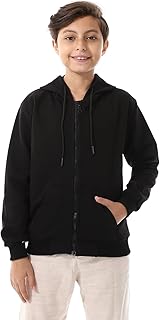 سويت شيرت سادة بغطاء للرأس وأكمام طويلة وجيوب جانبية للأولاد من اندورا