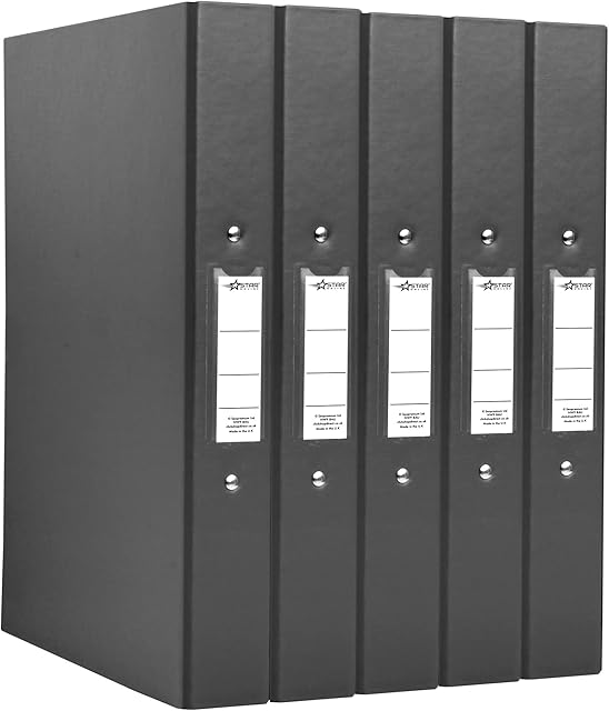 A4 Ring Binder File Folder Bright Colours Holds 190 Sheets 25 mm Spine - Pack of 5 - Made in UK (Black)