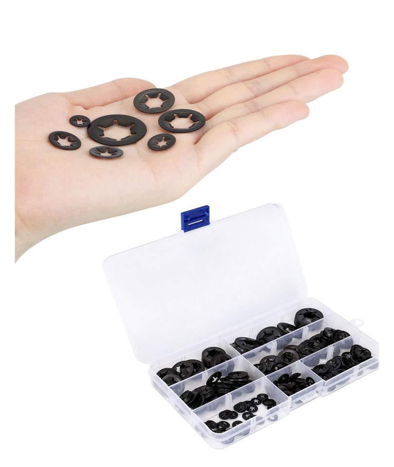 260 Uds M3 M4 M5M6M8M10M12 arandelas de seguridad Push-in sujetadores de bloqueo de estrella rápida de Metal Clip de retención tuerca de estrella