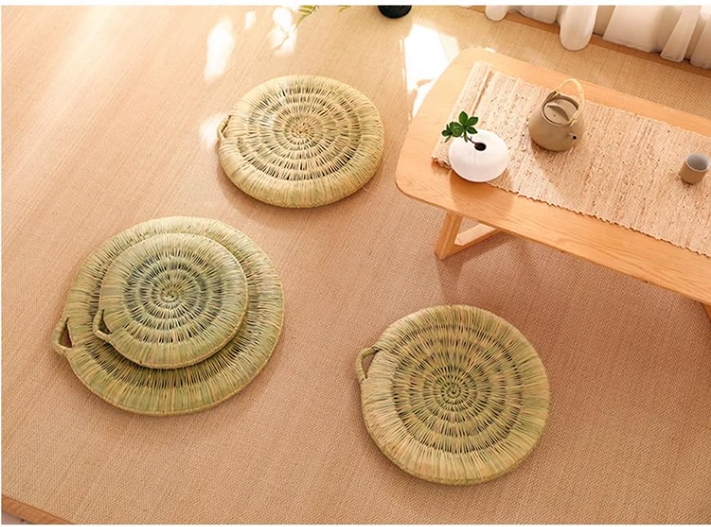 Meditation Chair Handwoven Round Floor Seat Cushion Meditation Floor Pillow, Straw Cushion Pouf Tatami Yoga Seat Pillow Floor Mat, Breathable Japanese Tatami Floor Pillow 50 * 6cm