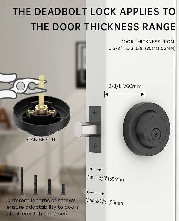 Asidrama 1 Pack Matte Black Heavy Duty Single Cylinder Deadbolts by Asidrama - Used condition - Image 4