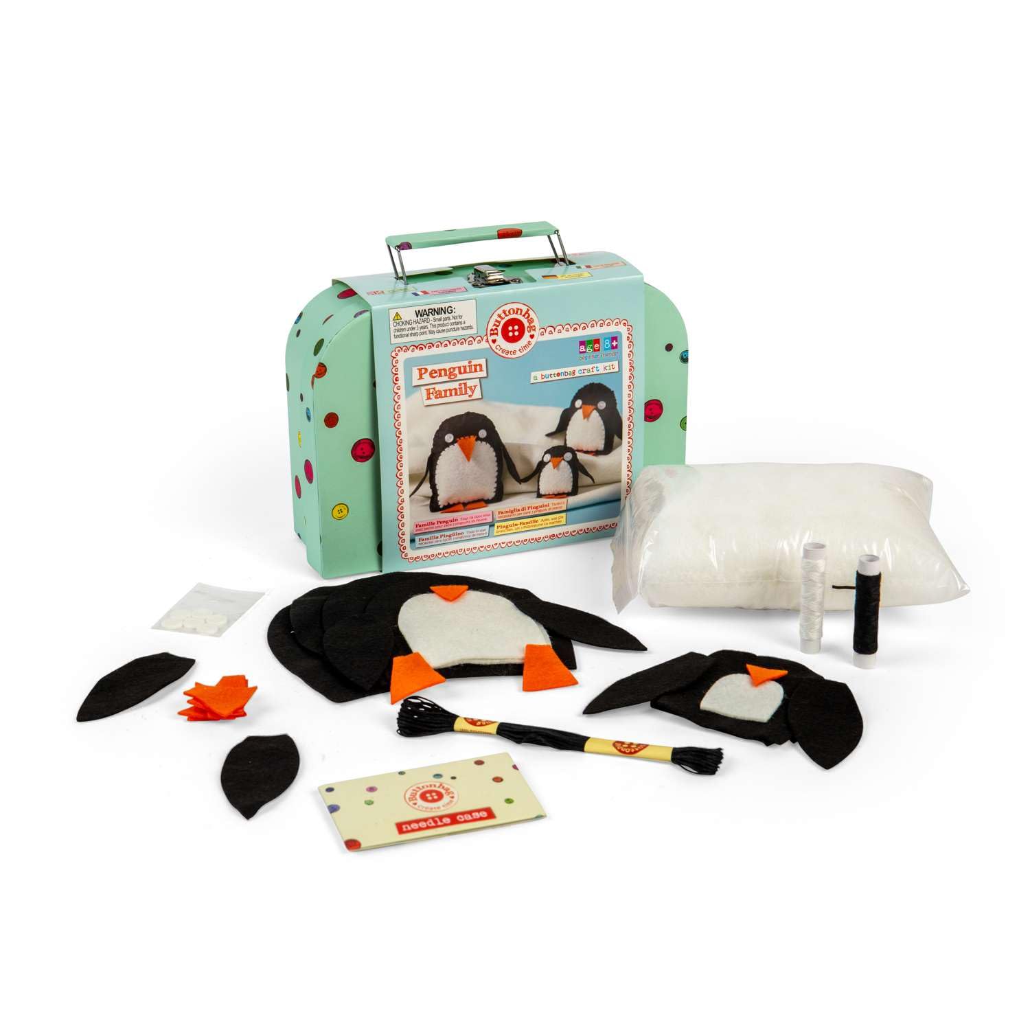 Buttonbag Multi-Colour Penguin Family Sewing Craft Kit Learn To Sew - Kids Crafts Kit - Suitable For All Levels With Simple Patterns And Full Instructions - Childrens Craft Kit With Gift Suitcase