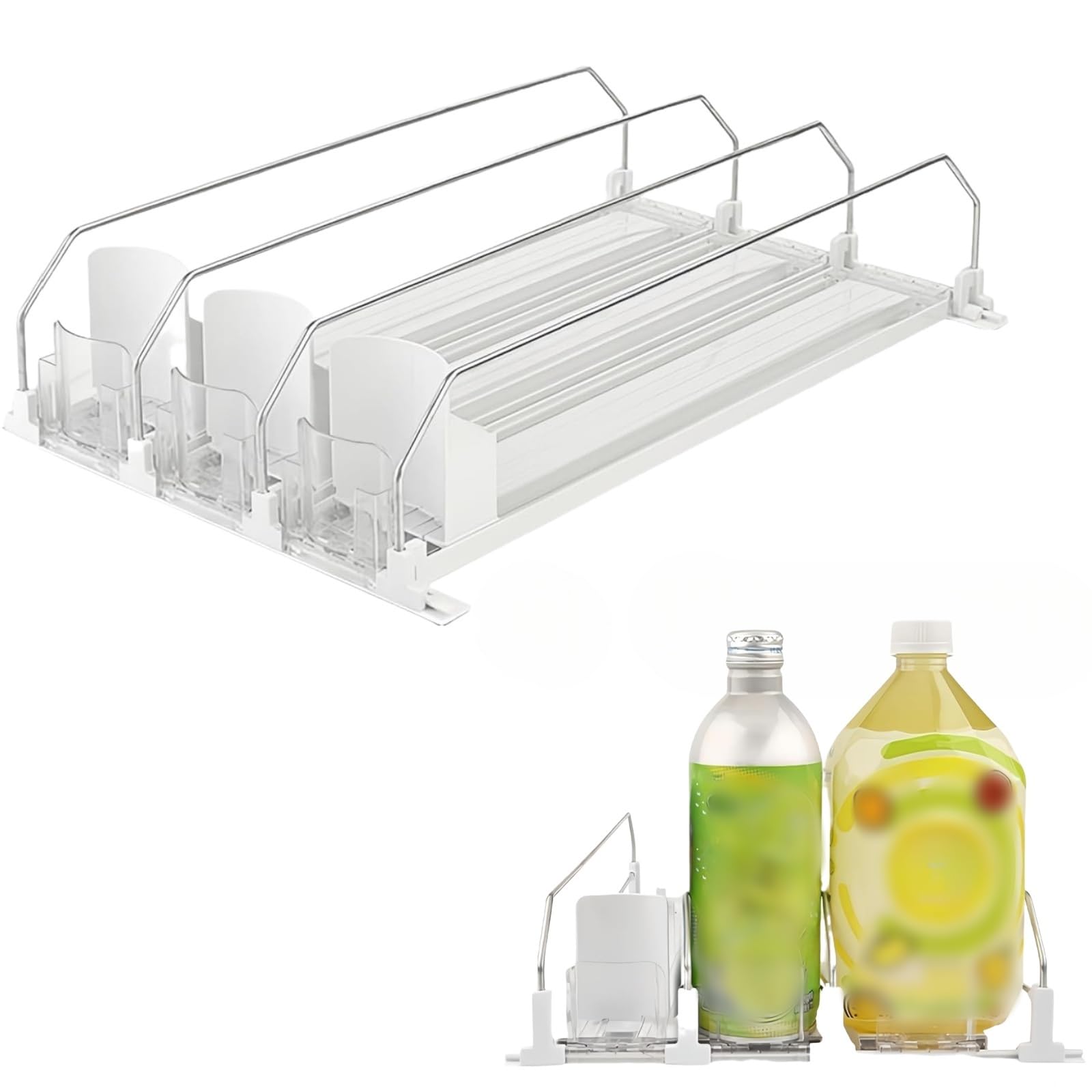 Zykphao White Fridge Can Dispenser, Automatic Can Dispenser For Fridge, Soda Beer Can Organizer For Fridge Pantry, Fridge Organisers Adjustable Width For Storage And Organization (3 Rows)