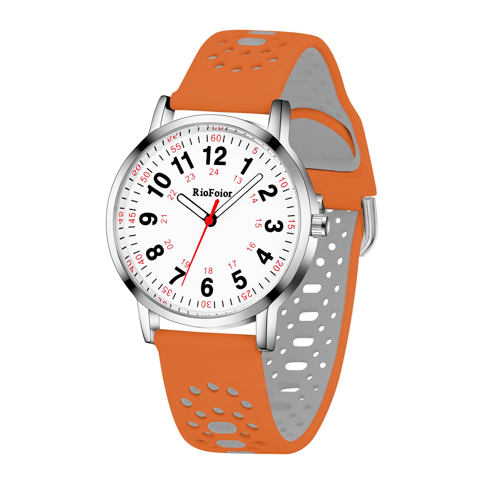 RioFoiorNurse Watch for Nurses,Nursing Students,Medical Professionals,Doctors with Variety Colors,Second Hand and 24 Hours,Colorful Breathable Silicone Band,Easy to Read Waterproof Watch.