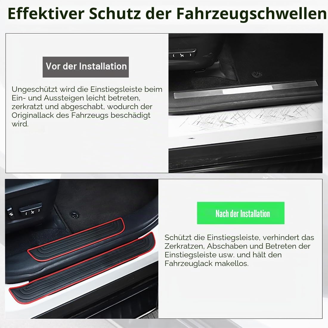 4 Stück Einstiegsleisten Auto,Auto Einstiegsleisten Schutz,schwellenschutz Auto,Einstiegsleistenabdeckung aus weichem PVC-Gummi für vordere/hintere Türen (Schwarz Rot)