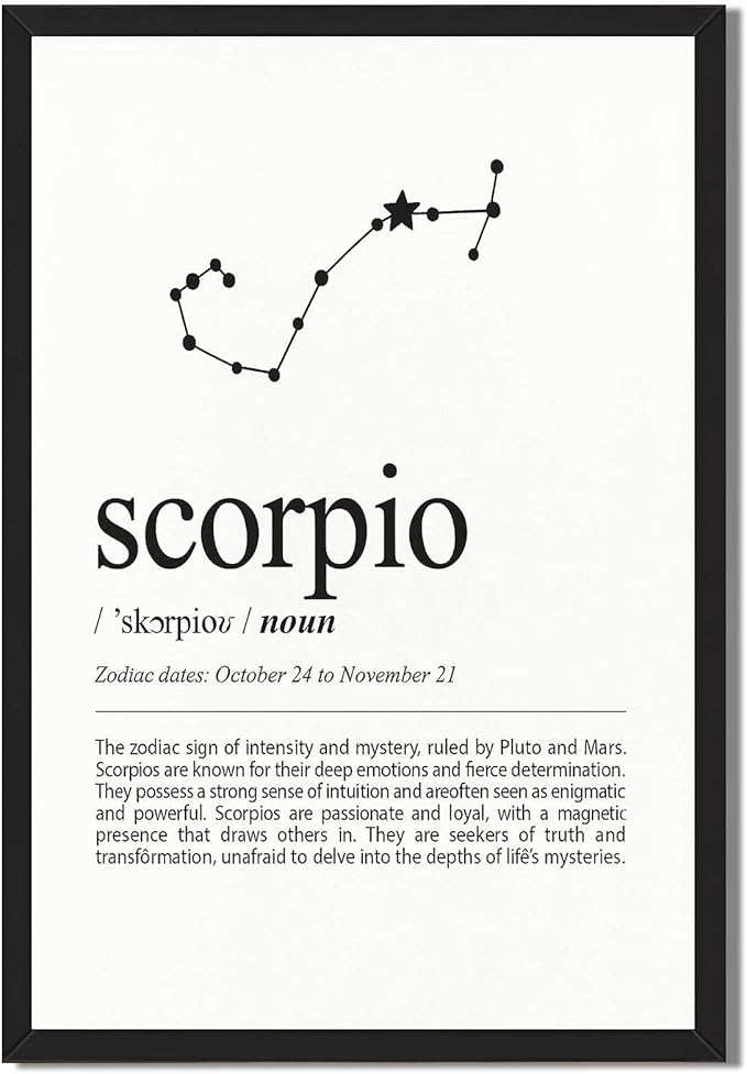 Framed Scorpio Zodiac Poster Canvas Print Art, Minimalist Aesthetic Wall Art, Pictures, Elegant Painting for Dorm Room, Office Decoration, Trendy Home Decor (Blank Framed,12L X16W)
