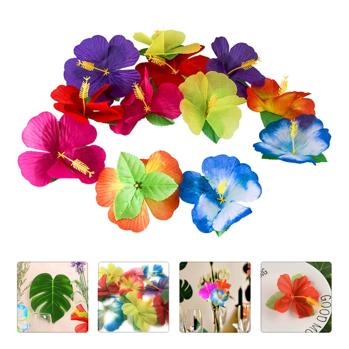 Künstliche Plumeria Blüten und Hawaii aus Stoff 72 Stück Fotorequisite Blumendekoration Einzigartige Tischdekoration Zufällige Farbe für Sommerfest für Party und Zuhause