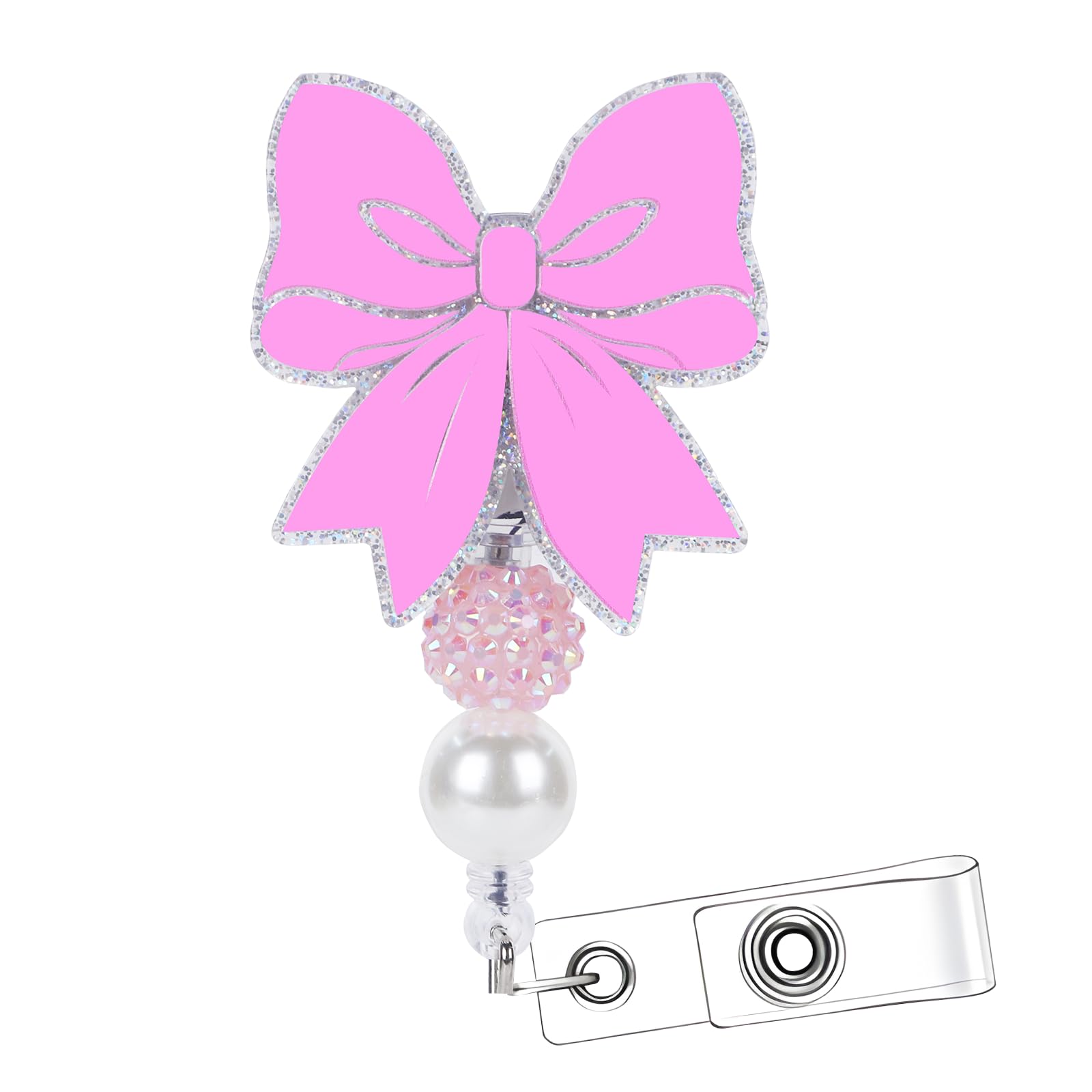 Amazon.com : Pink Bow Badge Reel Retractable - Cosmisun Conquette Badge ...