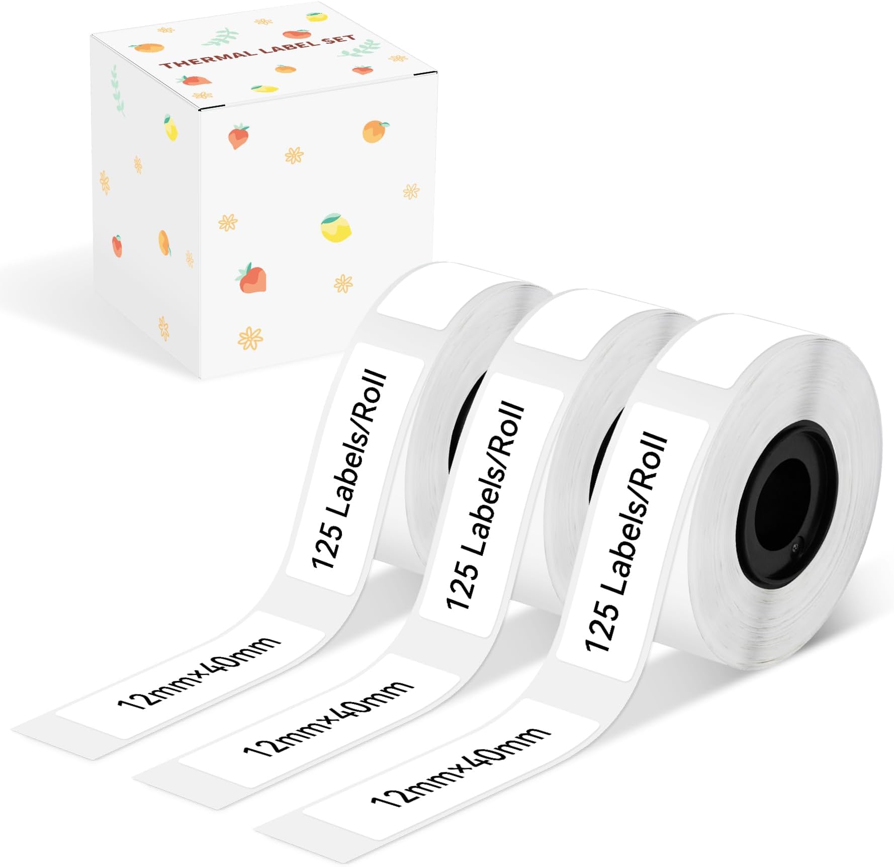 D30 Label Tape, for D30 D32 D10 D35 Q30 Label Maker, Black on White Thermal Paper Self-Adhesive Labels, 12 x 40 mm (0.47 x 1.57 Inch) 125 Tapes/Roll, 3-Roll