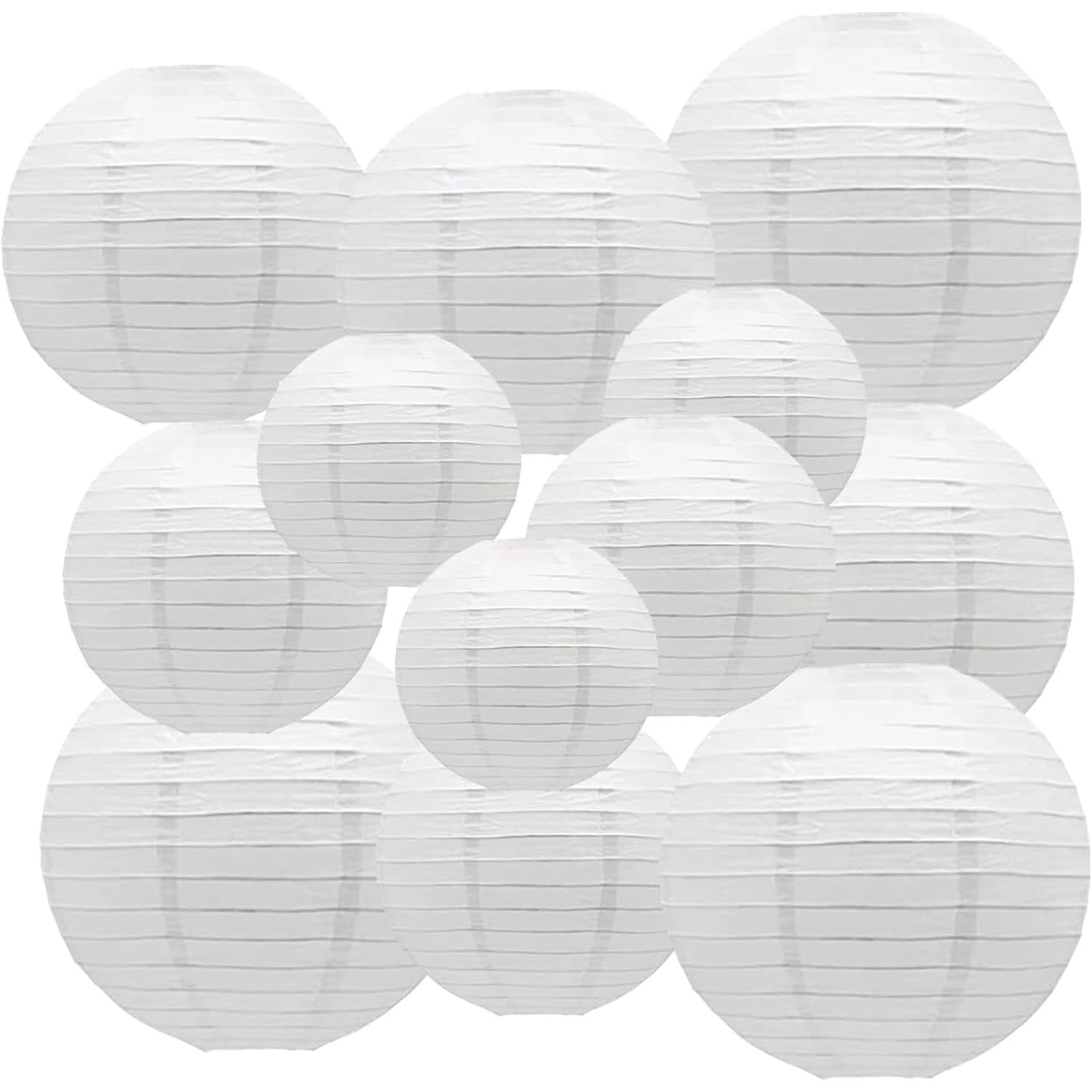 White Paper Lanterns Decorative,Hanging Chinese Lanterns Indoor Outdoor for Birthday, Wedding, Christmas, Bridal, Home Decor, Ceiling Decorations(Size of 4”, 6”, 8”, 10”,12Pcs)
