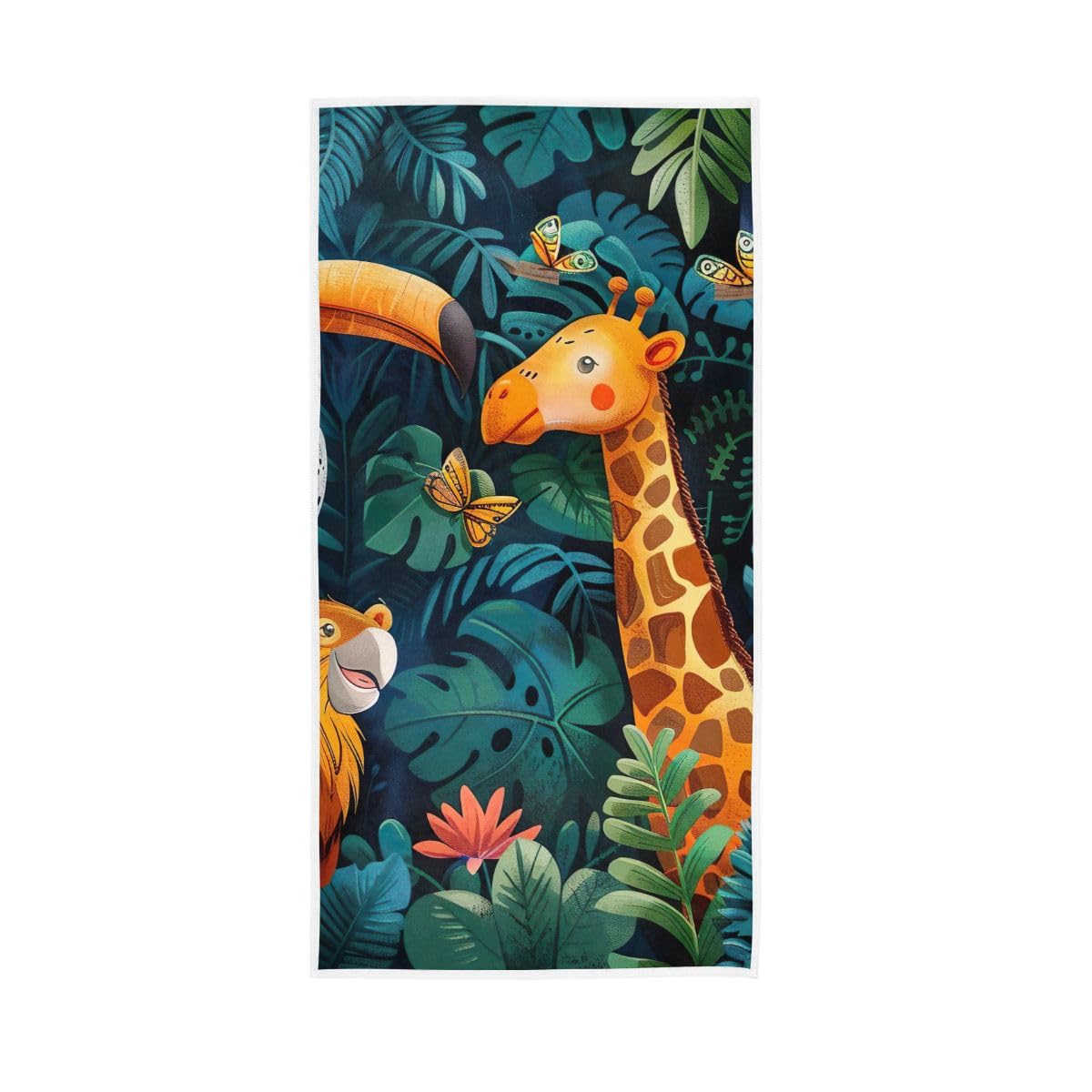 HUYGD Tropical Jungle Animals Cartoon Hand Towel, Multipurpose Hand Towels Cotton for Hand, Face, Hair, Bath 15 x 30 Inches