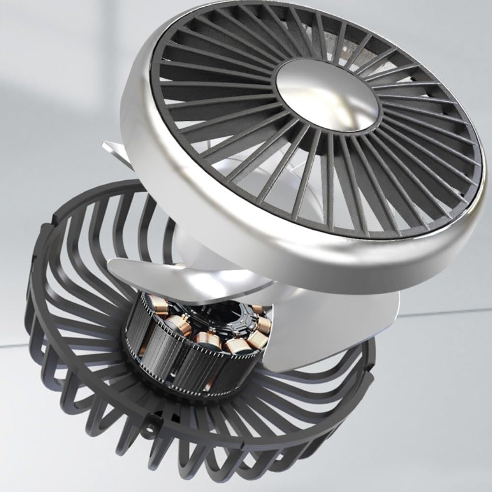 Ventilador de coche de doble cabeza, 3 velocidades alimentadas por USB, rotación de 360 °, iluminación ajustable para refrigeración por aire del asiento trasero en el vehículo