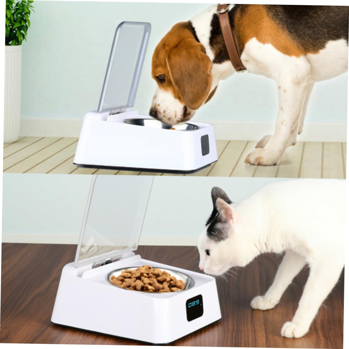 Toyvian Dispensador de Comida Automático para Mascotas con Inducción por Infrarrojos Cuenco Inteligente con Apertura Automática Capacidad Grande y Base Antideslizante para Gatos y Perros
