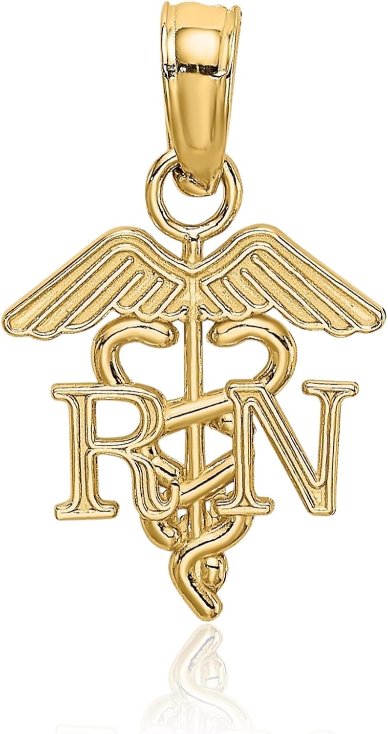 IceCarats 14K Solid Yellow Gold Petite Medical Caduceus Pendant Necklace 11.15mm 0.4 inch Polished For Her