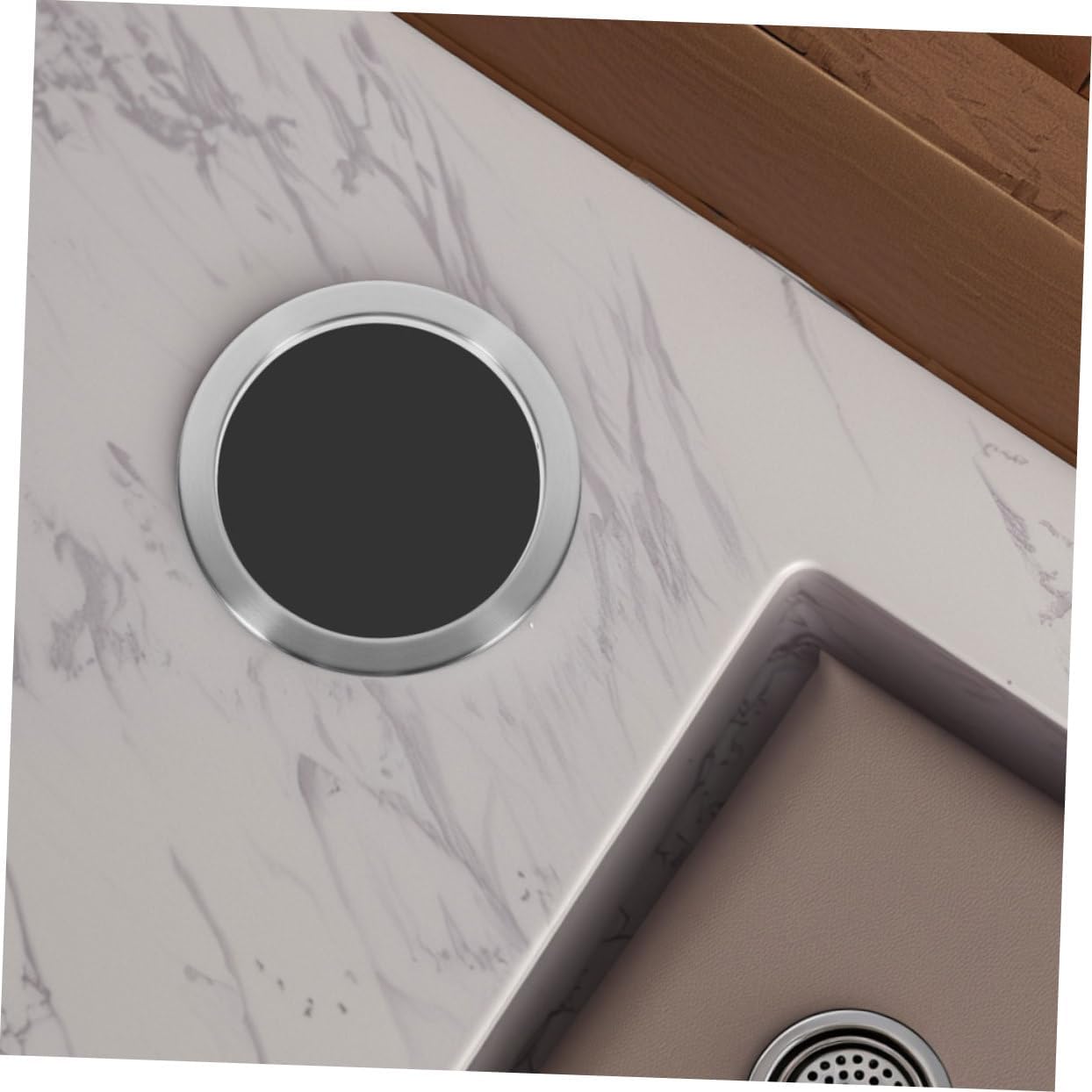 PRETYZOOM Stainless Steel Flush Mount Trash Can Lid for Kitchen Countertop Swing Top Garbage Can Cover Grommet Hidden Bin Edge Protector