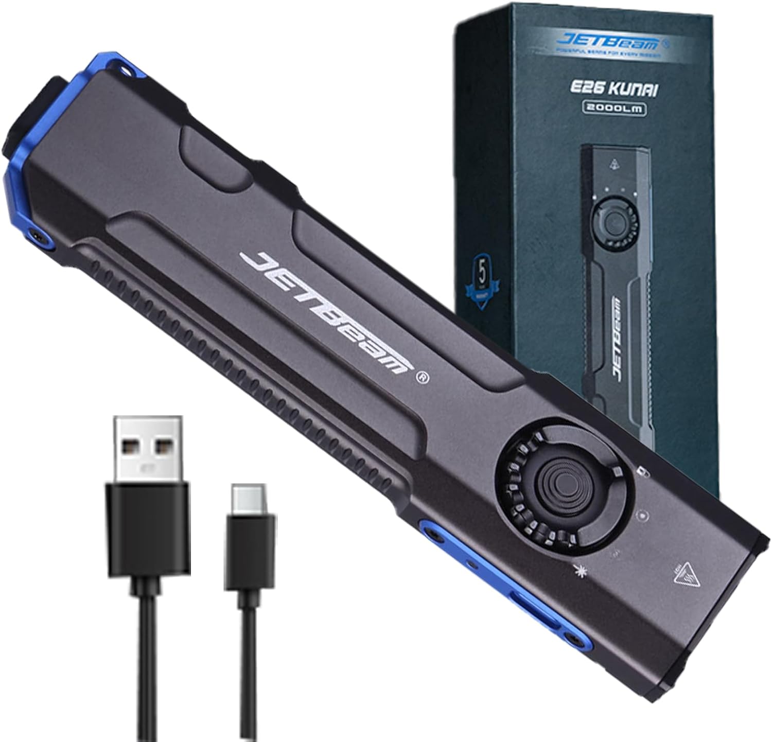 JETBeam E26 Rechargeable EDC Flat Flashlight 4 Fixed Brightness Modes+Strobe+1300mW UV+Inexperienced Beam Combo,2000 Lumens Transportable Pocket Lights,IPX-8,Triple Sources for Outdoor,Emergency,Working