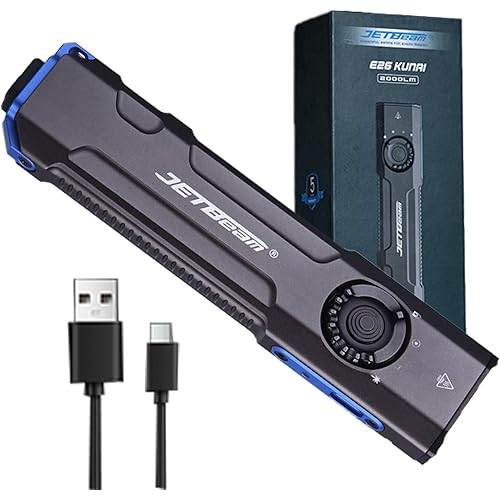 JETBeam E26 EDC Tactical Flashlight 2000 Lumens USB-C Rechargeable with Green Beam,365nm UV and White LED Combo Portable Pocket Lights,Triple Sources for Emergency,Working,stain Detecton(with Battery)