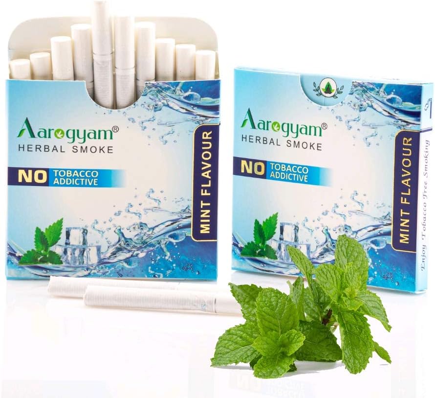 Aarogyam Herbals Cigarette 100% Tobacco & Nicotine Free Smoke, for Relieve Stress & Mood Enhance Product for Smokers - (10 Sticks in Each Packet) (Mint Flavour)