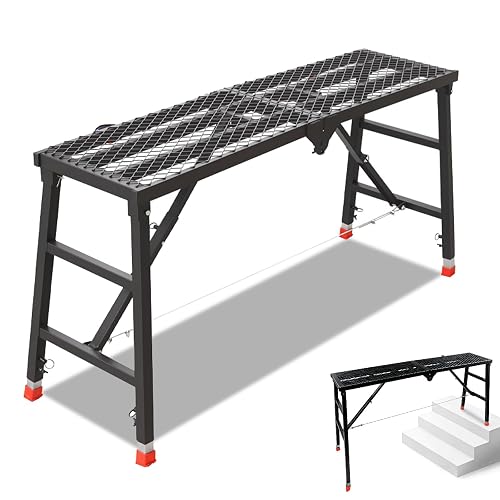 Gbqfjvl 70.9x15.8x35.8-61.4 Inch Foldable Scaffolding Platform | 770 Lbs Capacity, Heavy Duty Portable Safe Work Platform, for Stairs & Uneven Ground, Indoor Outdoor Home Improvement