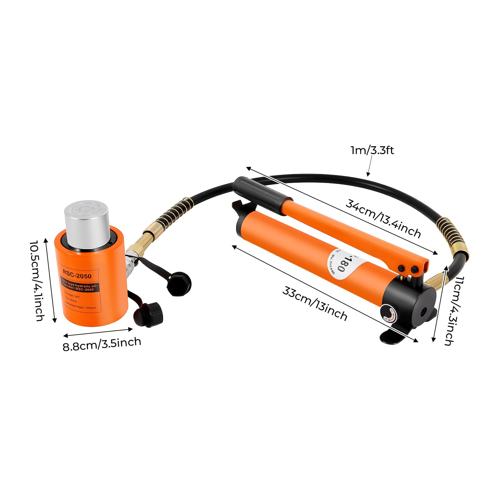 Bomba hidráulica manual de 70 Mpa, 20T 350 cc, 2 l/s, bomba hidráulica manual, herramientas hidráulicas con elevador, manguera de 1 m y mango, para elevación, flexión y enderezamiento