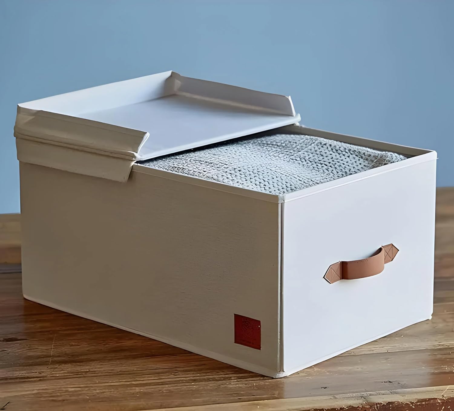 LOVE IT STORE IT Premium Caja de almacenaje con tapa de tela - De mezcla de lino y algodón - Reforzada con madera - Grande y estable - Beige - 50 x 33 x 24 cm | Organizador de armario de lino, reforzado con madera, extra grande y estable, 33 x 50 x 24 cm
