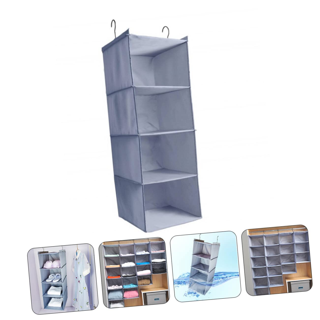 Borsa Organizer Appesa per Armadio a 4 Livelli Grigia | Poliestere Lavabile, Pieghevole e Facile da Riporre, Installazione Semplice, Organizzazione Multiuso