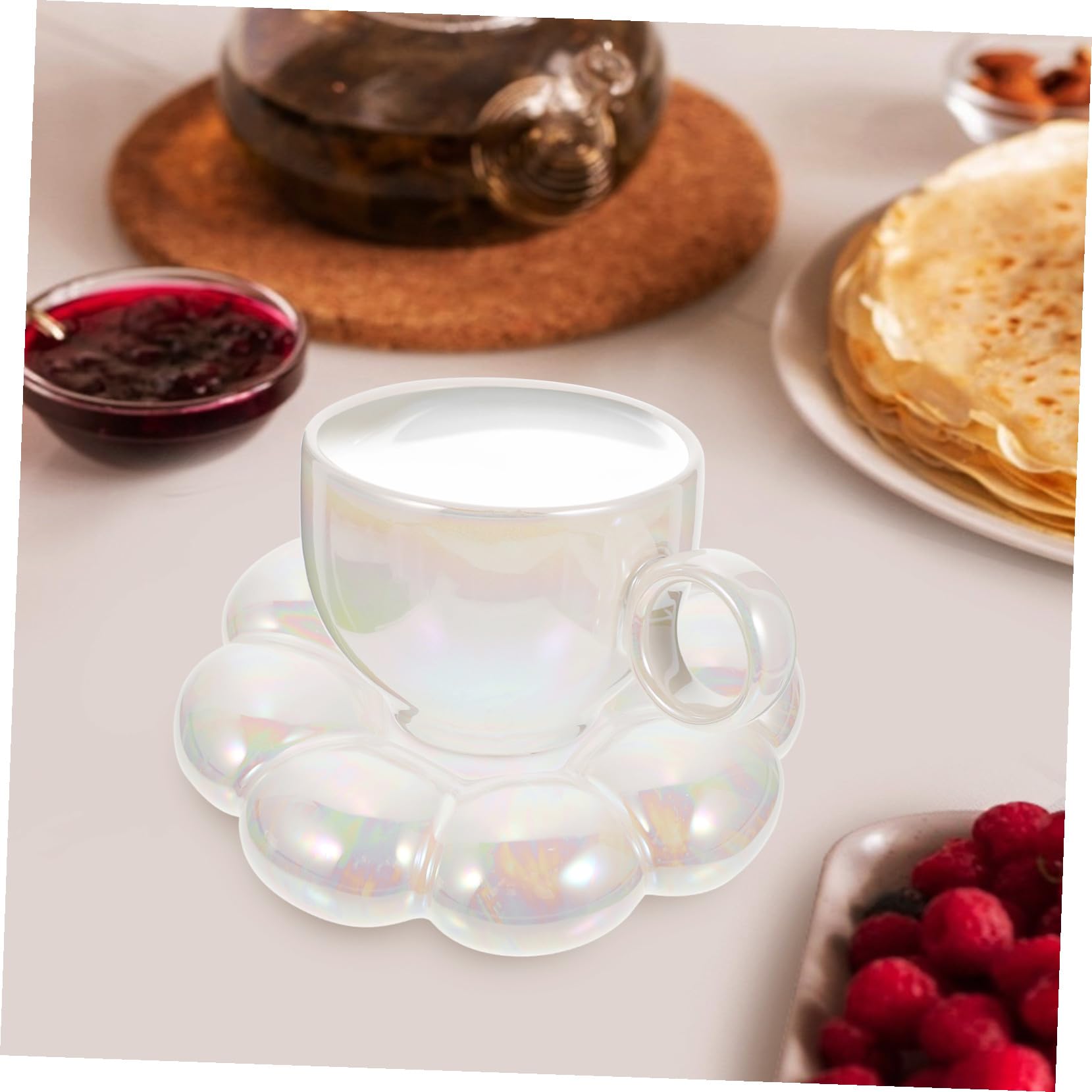 VANZACK Juego de Tazas de Café de Cerámica de 200ml con Platillo, Diseño Delicado y Base Plana, Adecuado para Café y Té en Casa o Obsequio Especial