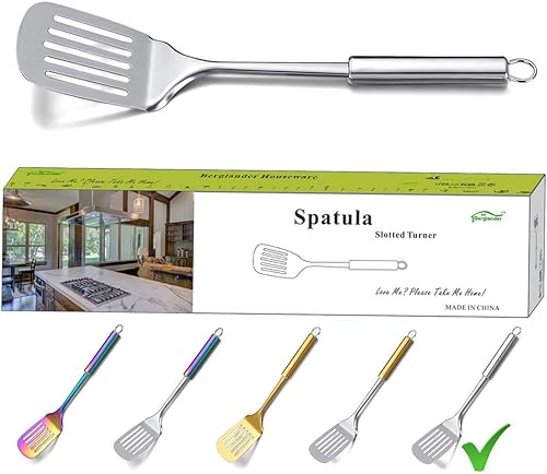 Berglander Espátula de acero inoxidable, espátula ranurada para cocinar, cocina, utensilios de cocina antiadherentes y barbacoa, apta para
