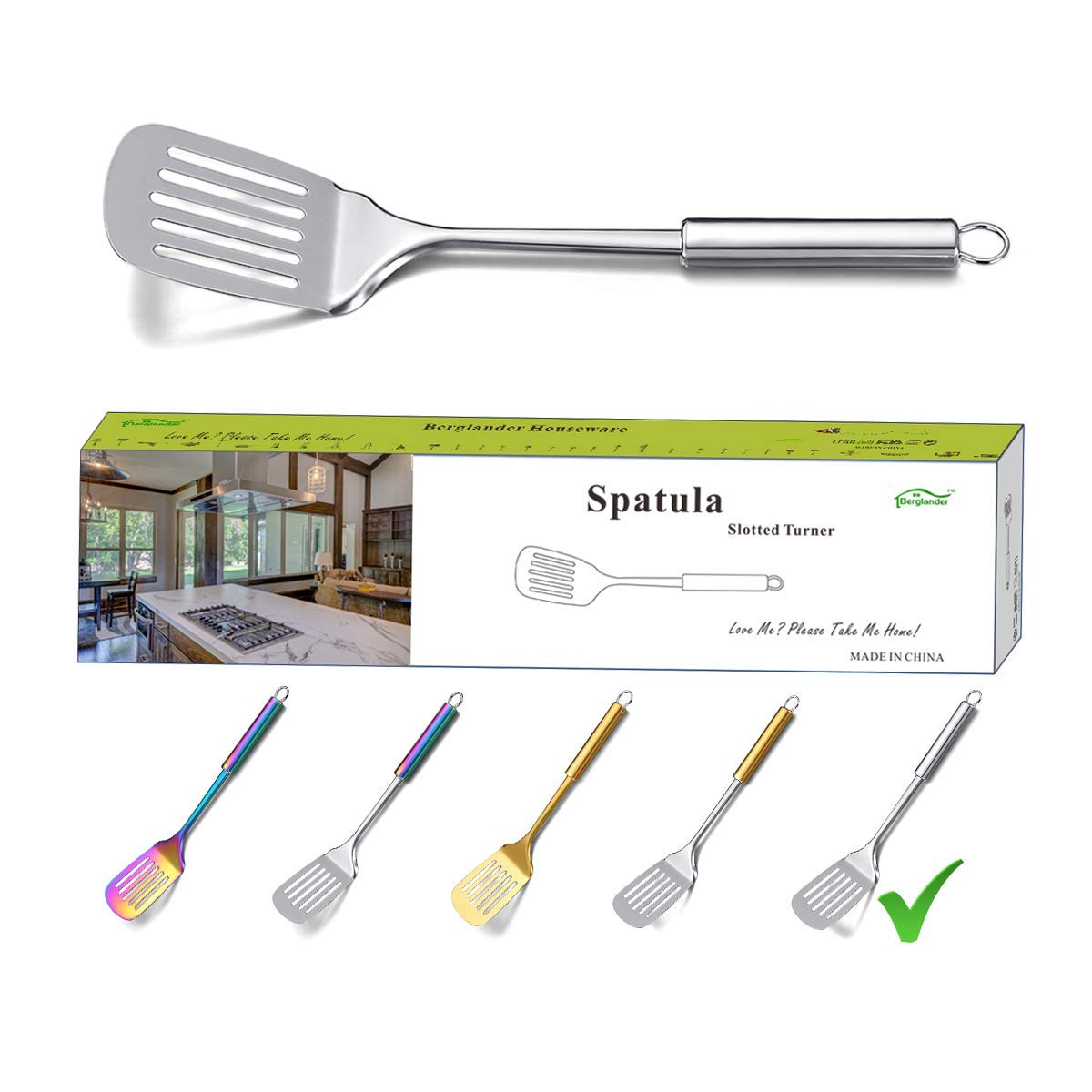 Berglander Stainless Steel Spatula - Slotted Turner for Cooking, Kitchen, Nonstick Cookware and Barbecue - Dishwasher Safe, Easy to Clean