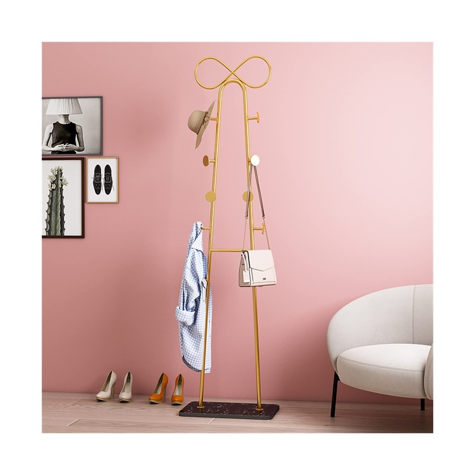 YNBSHGAA Freestanding Clothes Rack Hat Stand with Stable Marble Metal Hanger for Scarf Backpack Umbrella Wallet Coat Stand Standing Floor Organizer