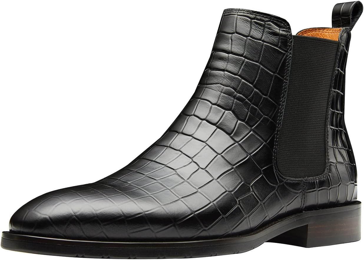 Men's Chelsea Boots Crocodile Print Leather Business Casual Slip On Mens Formal Dress Boots