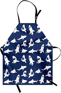 Ambesonne Shark Apron, Shark Pattern with Various Gestures Have a Bite Danger Humor Nautical Design, Unisex Kitchen Bib with Adjustable Neck for Cooking Gardening, Adult Size, Violet Blue - coolthings.us
