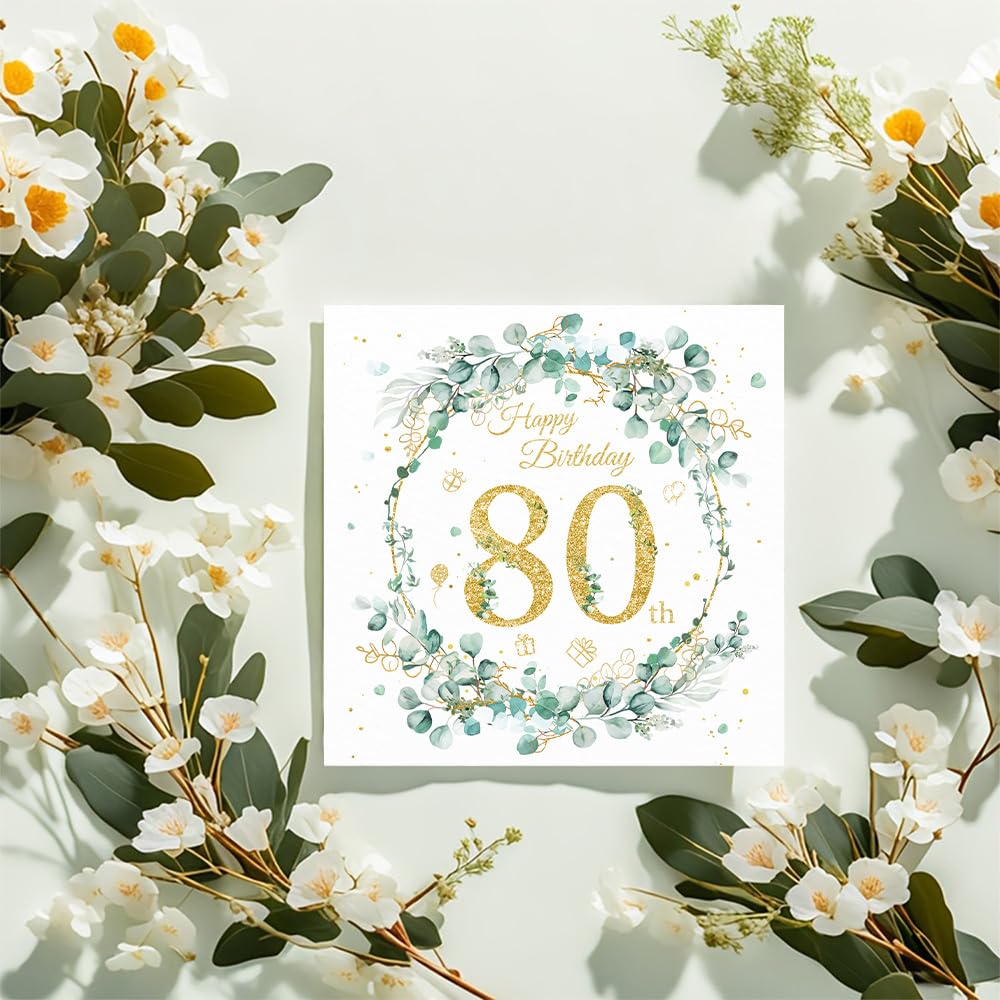 80th Birthday Paper Napkins - 40 Pcs Disposable Green Paper Party Decorations, Happy 80th Birthday Table Decor for Men Women, 16.5“ x 16.5” Large Luncheon Napkins for Anniversary