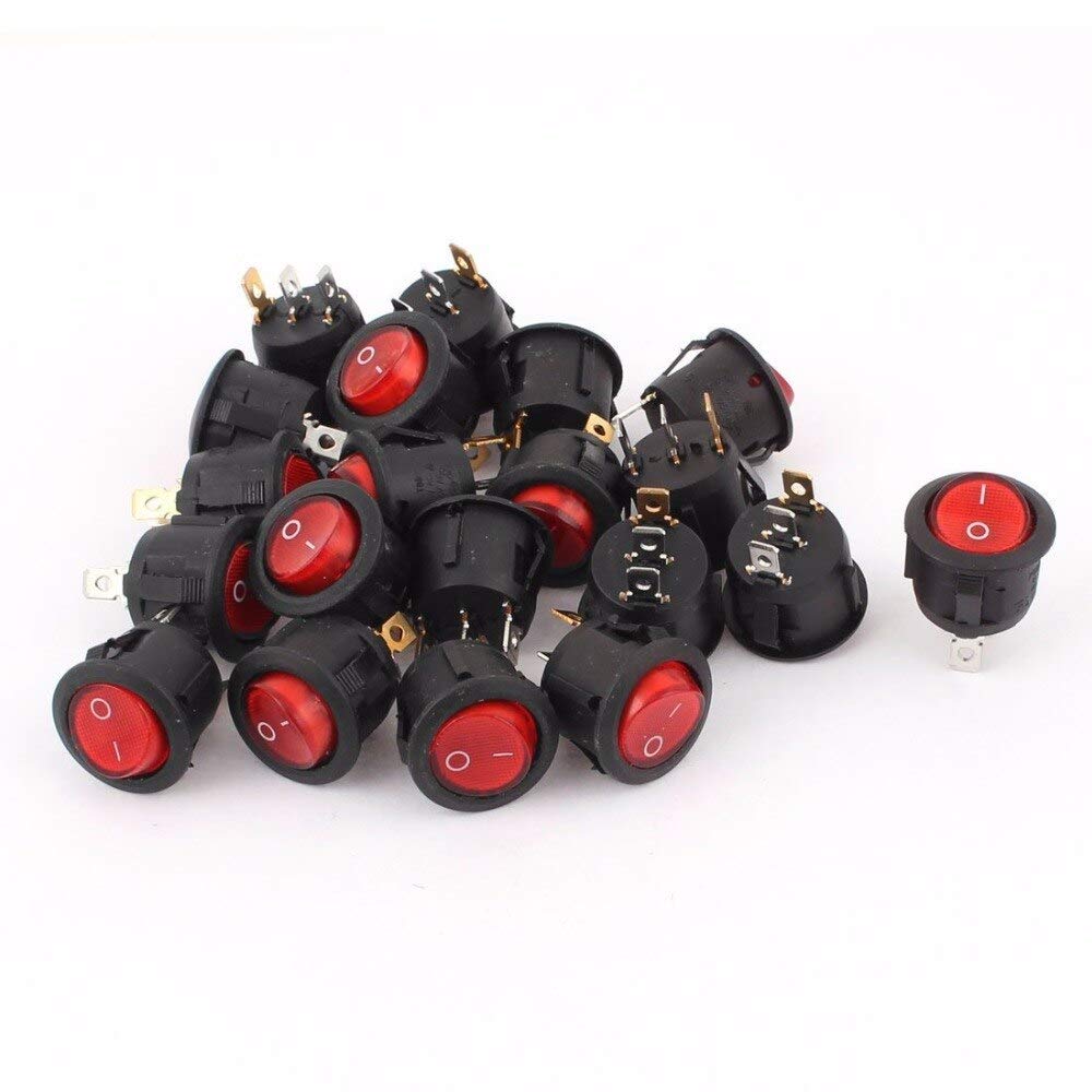 KCD1 AC 250V/6A 125V/10A Red Light On-Off Round Rocker Switch Kcd1 20 ...