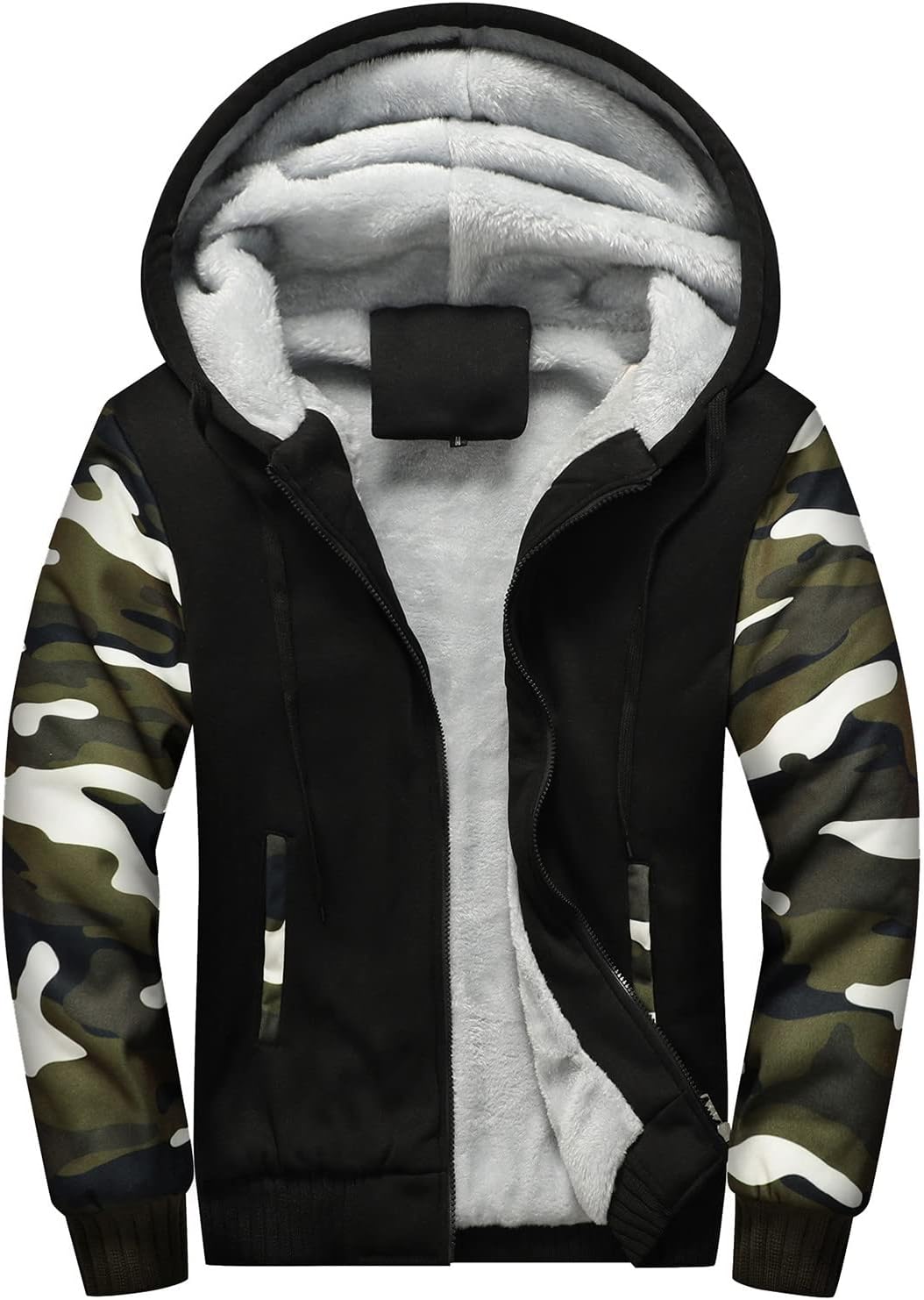 Hoodies for Men Black Zip up Fleece Sweatshirts Autumn Winter Warm Thick Coats Sherpa Jackets Outerwear with Pockets