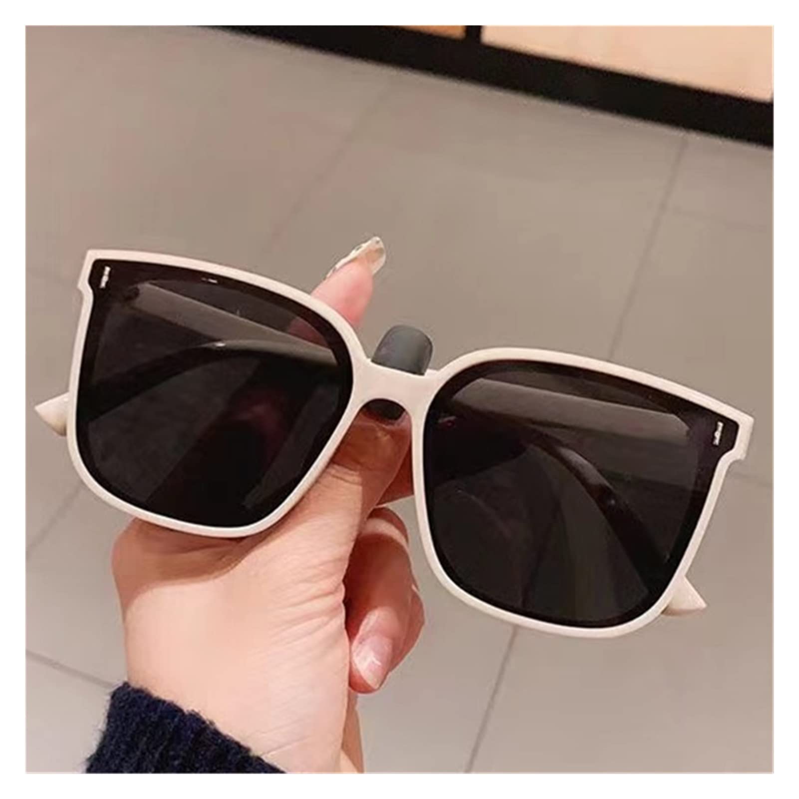 ZZSRJ Vintage polarisierte Sonnenbrille Männer Damen Quadratische Damen Schwarze Gläser (Frame Color : 1, Lenses Color : Beige)