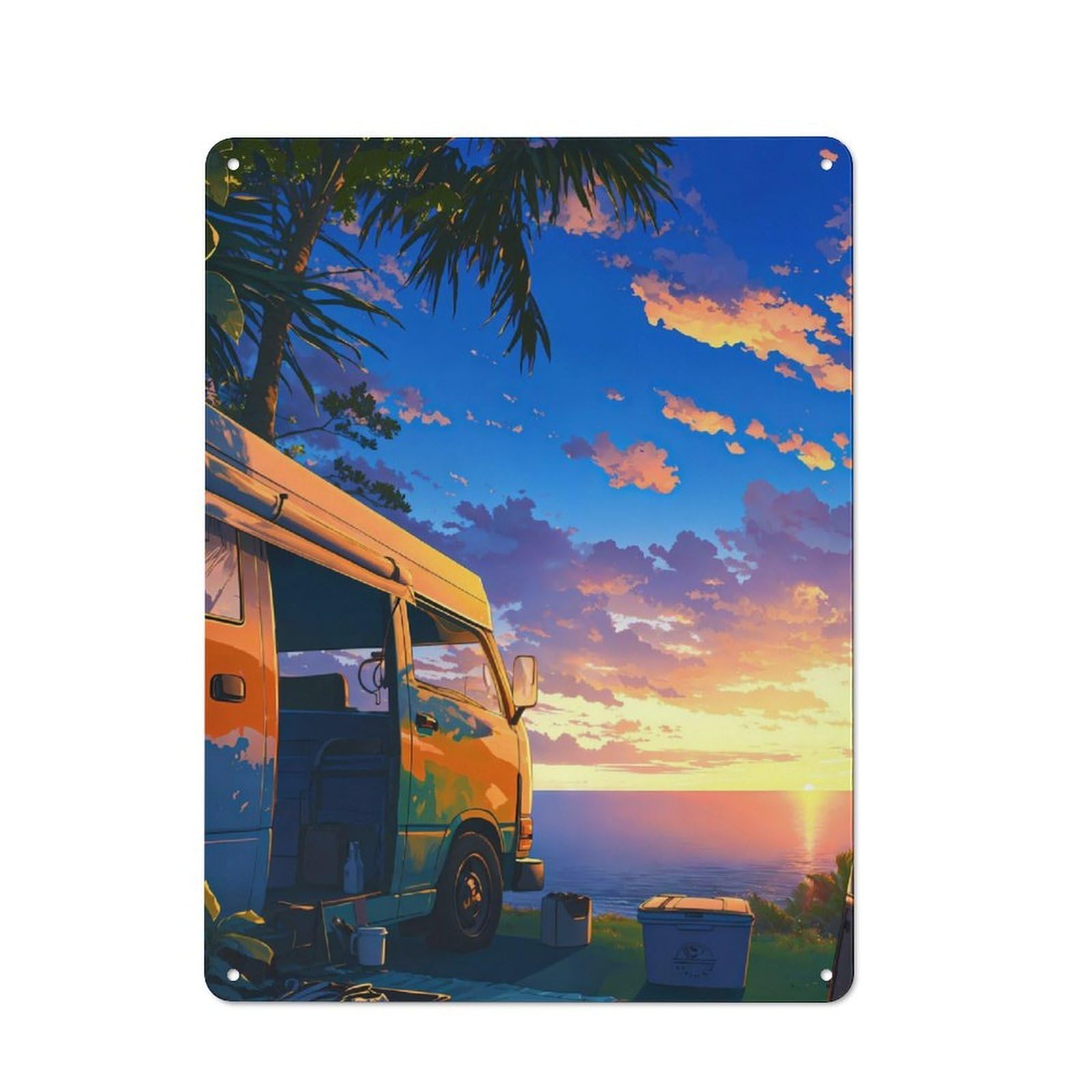 Junmoney Sunset Escapade Tin Sign 40X30cm For Workshop Wall, Rustic Wall Decor, Suited To Workshop Decor Fans