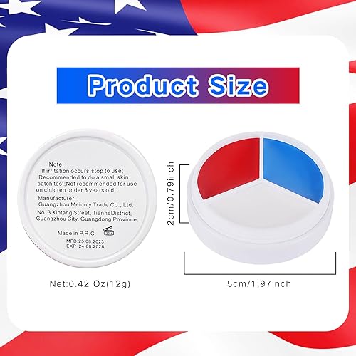 Miniatura 9 de MEICOLY Paleta de pintura facial roja, blanca y azul para Halloween Devil SFX Cosplay, pintura patriótica del 4 de julio, Día de la Independencia de